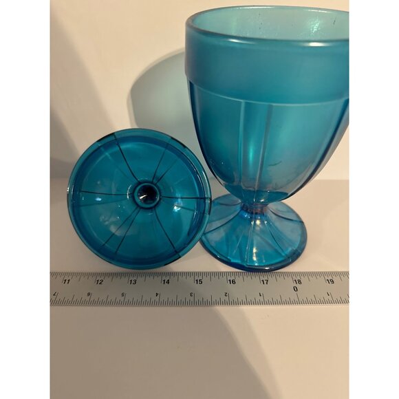 Fenton Art Glass "90th Anniversary" Celeste Blue Stretch Carnival Candy Dish wit - Picture 4 of 6